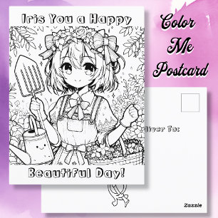 Wishing You a Happy Beautiful Day   Colouring Page Postcard