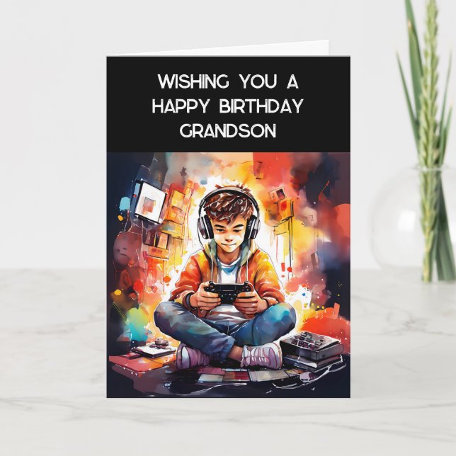 Wishing You a Happy Birthday Grandson | Gamer Card (Front)