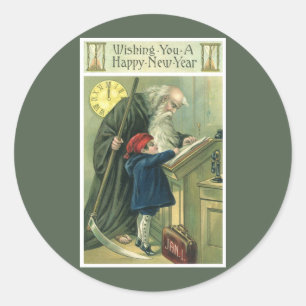 Wishing You a Happy New Year, Vintage Father Time  Classic Round Sticker