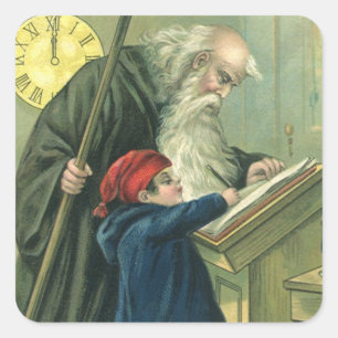 Wishing You a Happy New Year, Vintage Father Time  Square Sticker