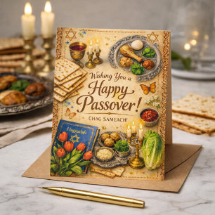 Wishing You a Happy Passover Elegant Vintage Gold  Postcard