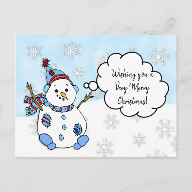 Wishing you a Holly Jolly Christmas Snowman Postcard (Front)