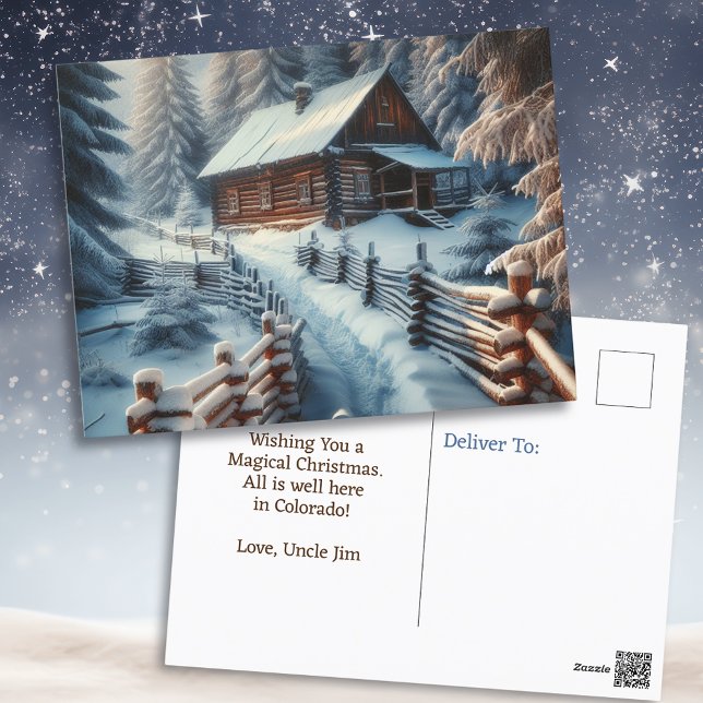Wishing You a Magical Christmas | Log Cabin  Postcard (Creator Uploaded)