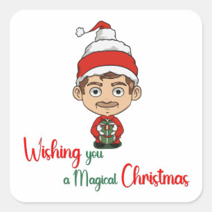 Wishing you a magical Christmas Man Square Sticker