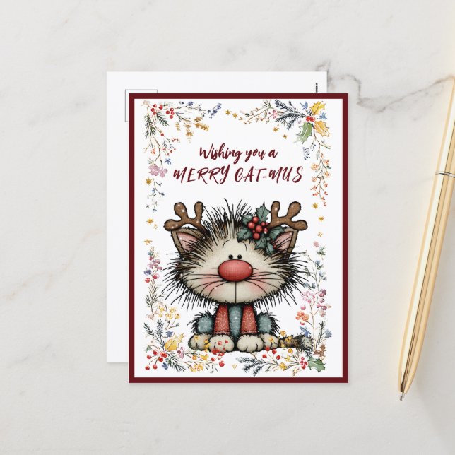 Wishing You A Merry CAT-MUS Holiday Postcard (Front/Back In Situ)