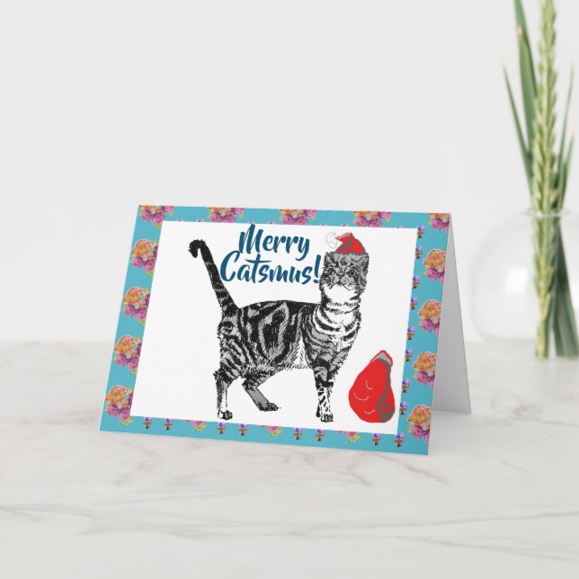 Wishing You a Merry Catsmus Christmas Tabby Card (Front)