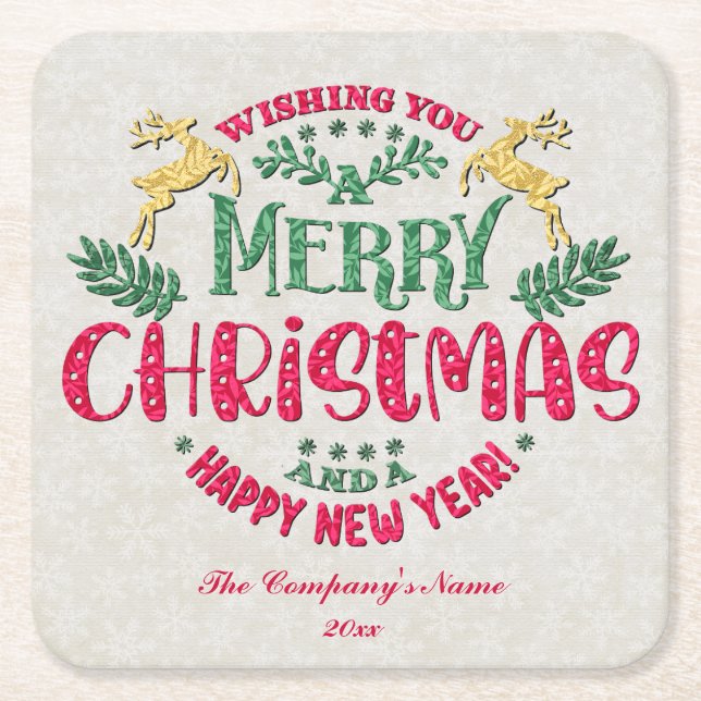 Wishing You a Merry Christmas & a Happy New Year Square Paper Coaster (Front)