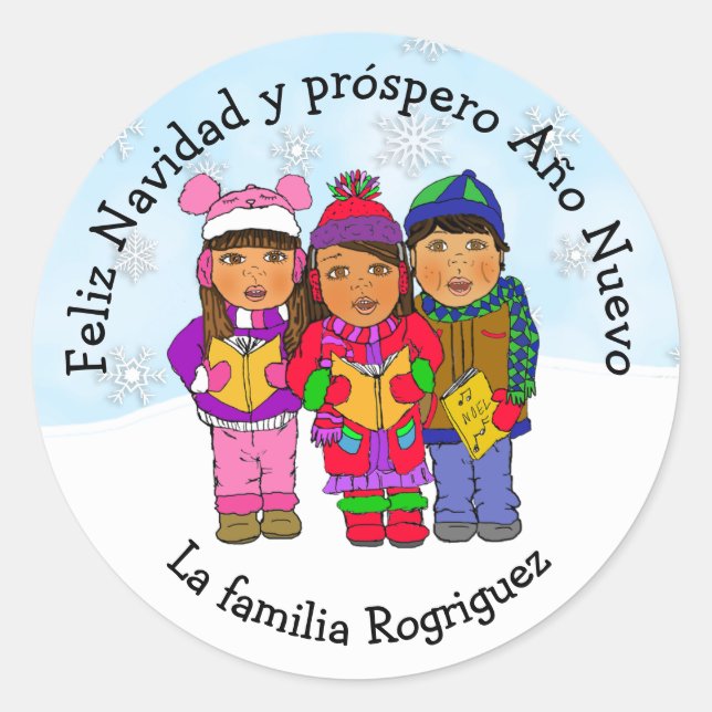 Wishing you a Merry Christmas Carolers Personalise Classic Round Sticker (Front)