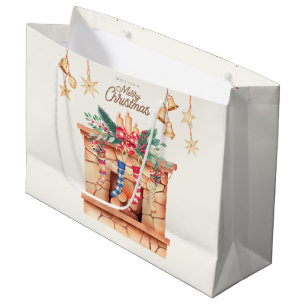 Wishing you a Merry Christmas Fireplace  Large Gift Bag