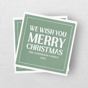 Wishing You A Merry Christmas Holiday Green Napkin