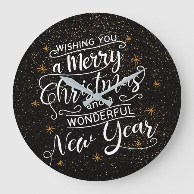 Wishing You A Merry Christmas Holiday Greetings Large Clock (Front)
