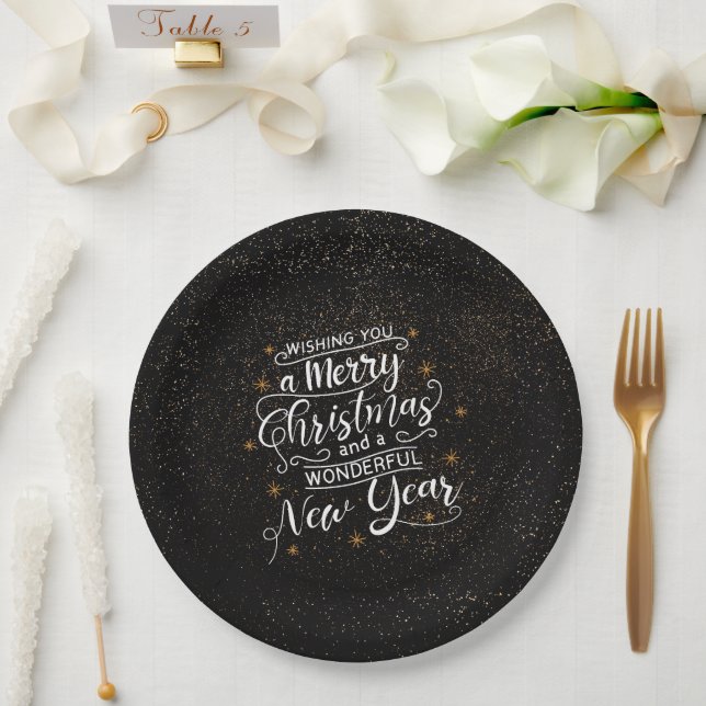 Wishing You A Merry Christmas Holiday Greetings Paper Plate (Wedding)