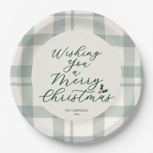 Wishing You a Merry Christmas Plaid Paper Plate