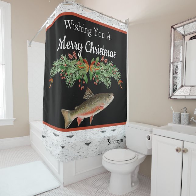 Wishing You a Merry Christmas Trout  Shower Curtain (In Situ)