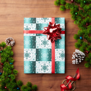 "Wishing you a Merry Christmas" Turquoise & White Wrapping Paper