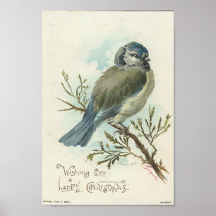 Wishing You A Merry Christmas, Vintage Blue Bird Poster