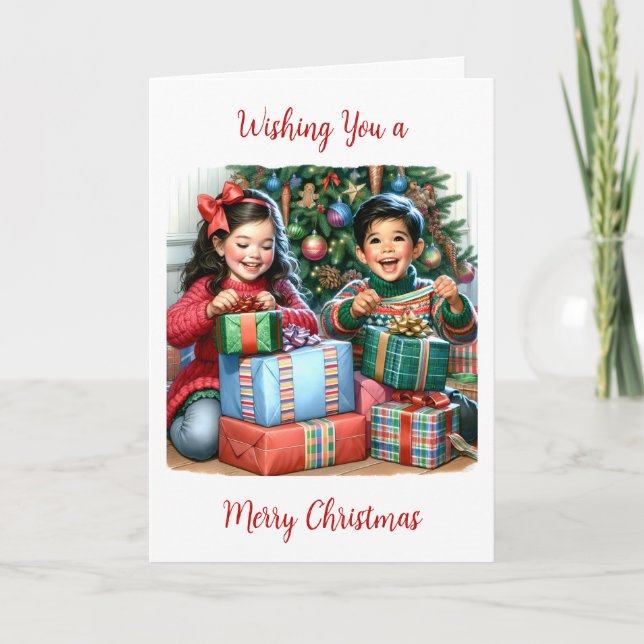 Wishing you a Merry Christmas | Vintage Kids Card (Front)