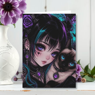 Wishing You a Paw-some Birthday   Anime Girl & Cat Card