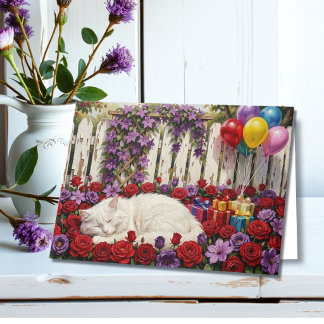 Wishing You a Paw-some Birthday | Cat & Floral Card