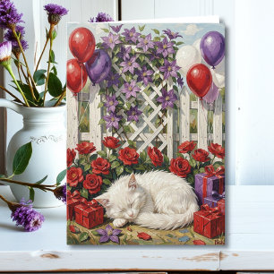 Wishing You a Paw-some Birthday Cat & Floral Card