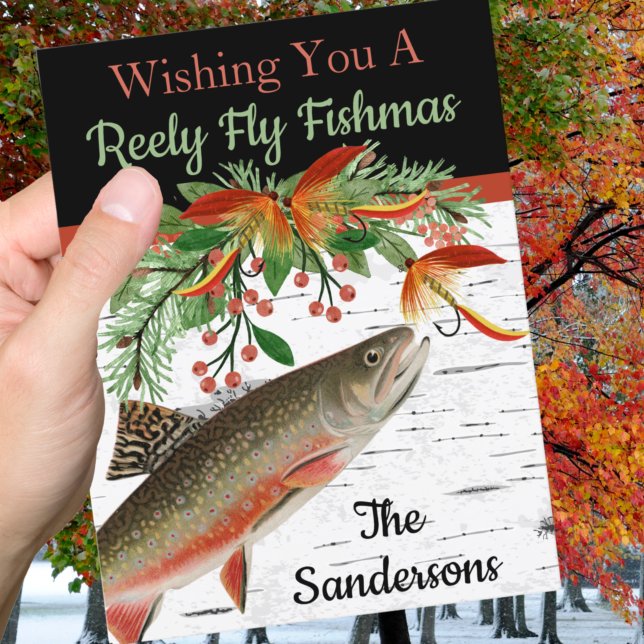 Wishing You a Reely Fly Fishmas, Flat Holiday Card (Creator Uploaded)