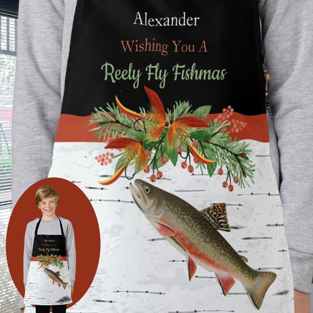 Wishing You a Reely Fly Fishmas, Trout Christmas Apron (Creator Uploaded)