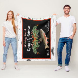 Wishing You a Reely Fly Fishmas, Trout Christmas Fleece Blanket