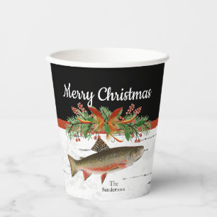 Wishing You a Reely Fly Fishmas, Trout Christmas   Paper Cups