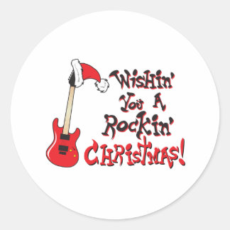 Wishing You a Rocking Christmas Guitar Invitation Classic Round Sticker