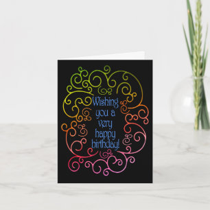 Wishing You a Very Happy Birthday -Swirls on Black Card