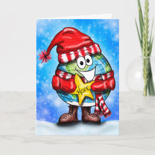 Wishing you a World Of Hope Cartoon Globe Holiday Card