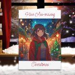Wishing You Ani-mazing Christmas Anime Pun Card<br><div class="desc">Pretty Anime girl on a winter day Christmas card.</div>