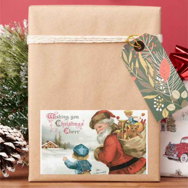 Wishing You Christmas Cheer by Ellen Clapsaddle Rectangular Sticker (Holiday)