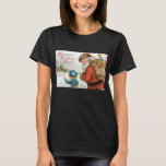 Wishing You Christmas Cheer by Ellen Clapsaddle T-Shirt<br><div class="desc">Vintage illustration Victorian Christmas holiday design featuring an old world Santa Claus carrying a bag of toys standing next to a young boy.</div>