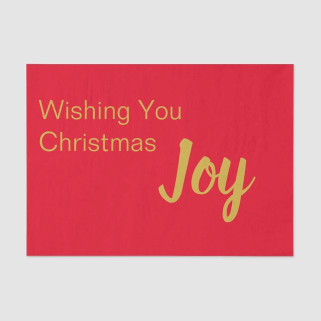 Wishing You Christmas Joy Bright Red Gold Text Tissue Paper (Front)