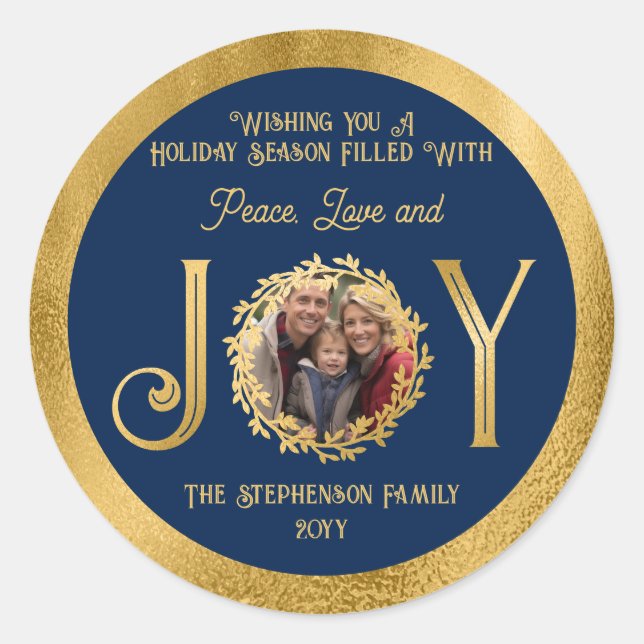 Wishing You Holiday Season Peace Love and Joy Classic Round Sticker (Front)