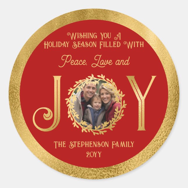 Wishing You Holiday Season Peace Love and Joy Classic Round Sticker (Front)