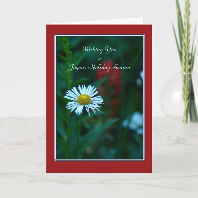 Wishing You Joyous Holiday Season White Daisy Card (Front)