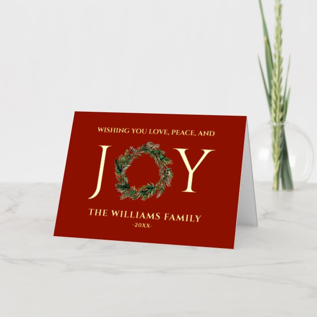 Wishing You Love Peace And Joy Red Christmas Foil Holiday Card (Front)