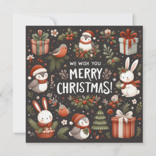 Wishing you Merry Christmas cute Santa bunnies Holiday Card