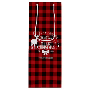 Wishing You Merry Christmas Red Buffalo Monogram Wine Gift Bag