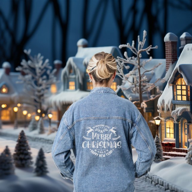 Wishing You Merry Christmas Retro White Typography Denim Jacket (Creator Uploaded)