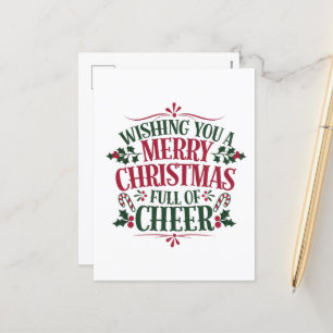 Wishing you Merry Christmas word art Holiday Postcard