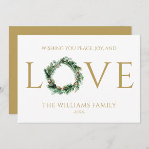 Wishing You Peace Joy And Love Gold Christmas Holiday Card