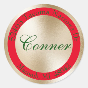 Wishing You Red, Gold &  Green Return Address - Classic Round Sticker