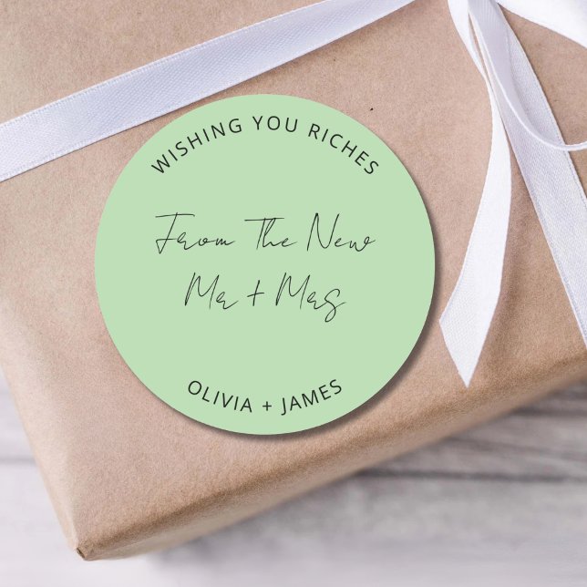 Wishing You Riches From The New Mr Mrs Wedding Bag Classic Round Sticker (Creator Uploaded)