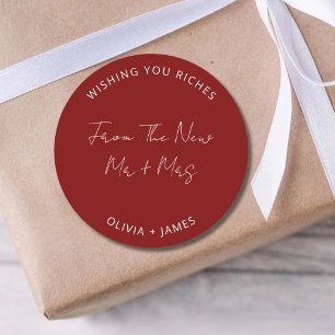 Wishing You Riches From The New Mr Mrs Wedding Bag Classic Round Sticker