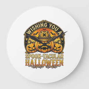 Wishing You Spook Tacular Halloween Pumpkins Cowbo Large Clock