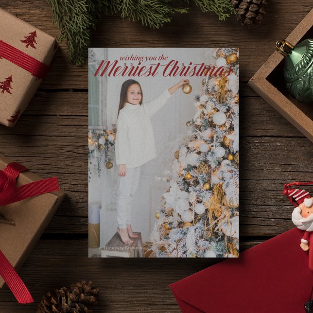 Wishing You the Merriest Christmas Photo Chic Red Holiday Card (Creator Uploaded)