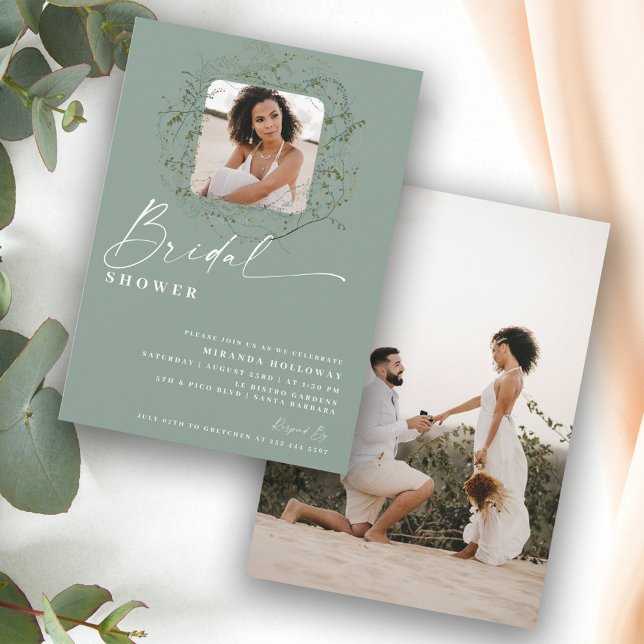 Wisps of Eucalyptus Greenery Photo Bridal Shower   Invitation (Creator Uploaded)